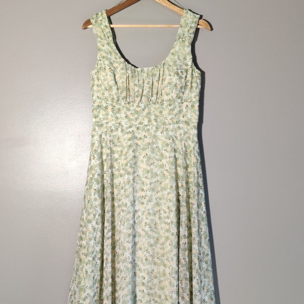 Green Floral Empire Waist Dress